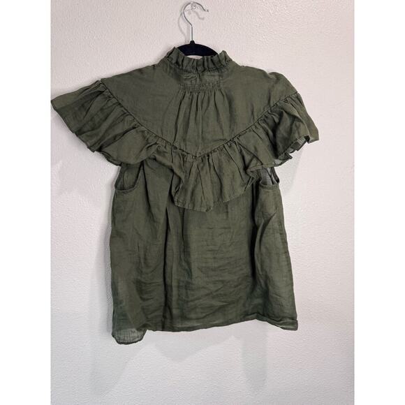FRAME Green Ruffle Flounce Top in Fatigue Small - Picture 4 of 7
